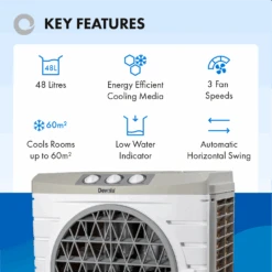 Devola 48L Evaporative Swamp Air Cooler 60 Meters Squared White/Grey - DVCL48P - Return Unit -Ventilation Equipment Store 3 252F0 252F1 252Fa 252F301adbbb07dc11c6d067ecdaf0c15cb9b2ff70ce 02 Key Features 5a077033 4e86 4c87 921a ded5ecb84762