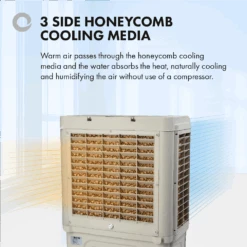Devola 48L Evaporative Swamp Air Cooler 60 Meters Squared White/Grey - DVCL48P -Ventilation Equipment Store 3 252F9 252F9 252F2 252F3992aab1870042528de1779ae63c4e313dbc998e 05 3 Side Honeycomb 2366efa5 9904 4372 aaad 6776c2d5ebfa