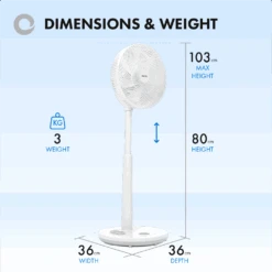 Devola Low Noise 30W 12 Speed 12-inch DC WiFi Pedestal Fan - White - DV12DCPFANWF -Ventilation Equipment Store 4 252Fc 252Fe 252F1 252F4ce12bb7bb8c0e5b1b96476f6bd78117c6f8c320 03 Dimensiosn Weight