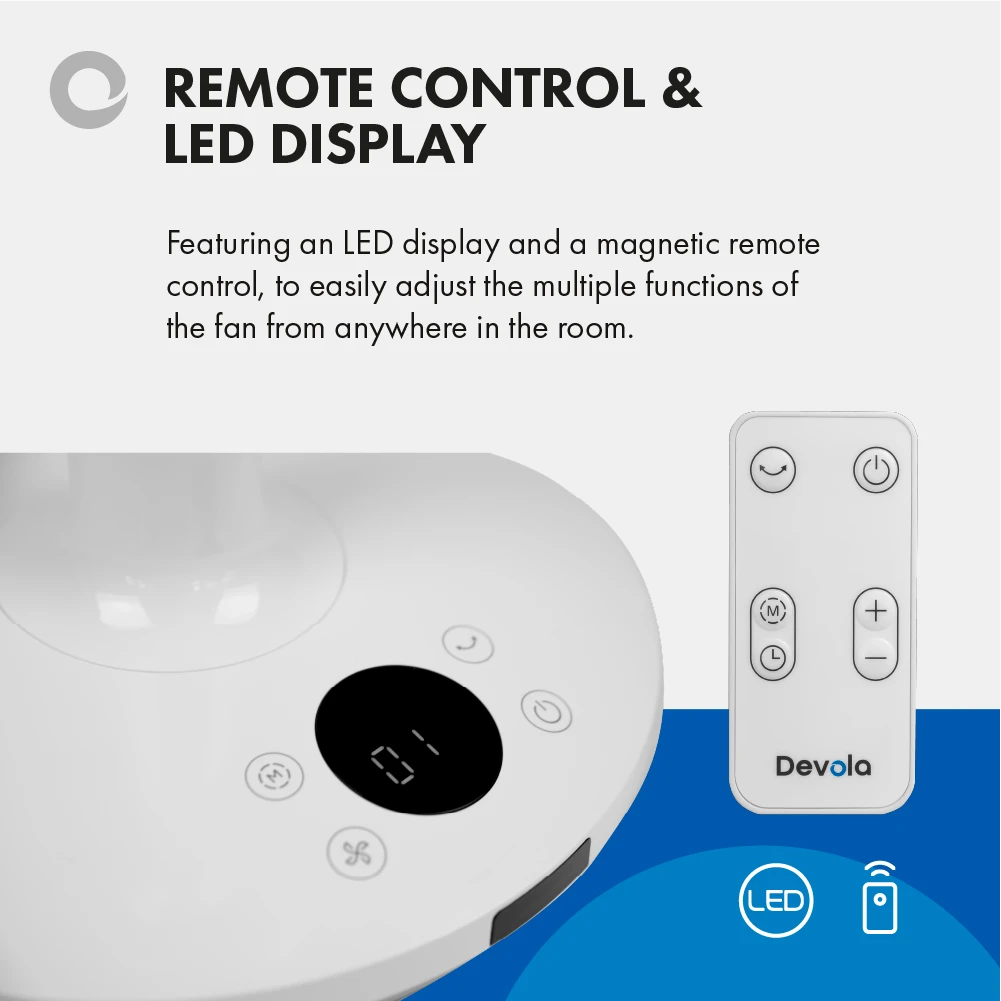 Devola Ultra Quiet 22W 12 Speed 9-inch DC Pedestal Fan - White - DV9PDQM - Return Unit - Image 6