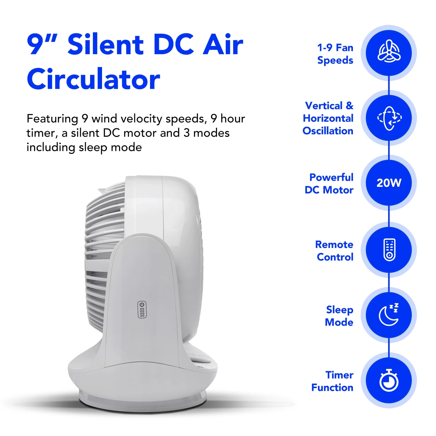 Devola Low Noise 20W 9 Speed 9-inch DC Desk Fan - White - DVF7DCFAN 2 Devola Low Noise 20W 9 Speed 9-inch DC Desk Fan - White - DVF7DCFAN - Image 2