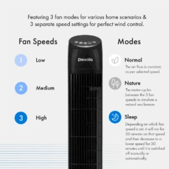 Devola 45W 3 Speed 33-inch Tower Fan With Remote - Black - DV33TFB -Ventilation Equipment Store 8 252Fc 252F0 252F0 252F8c000f616f228bc4b7f924cbfc5a3f3a1cb2afd7 05 3 Modes f35ba34c 6edc 4e16 b7d4 ed4d7aad979c