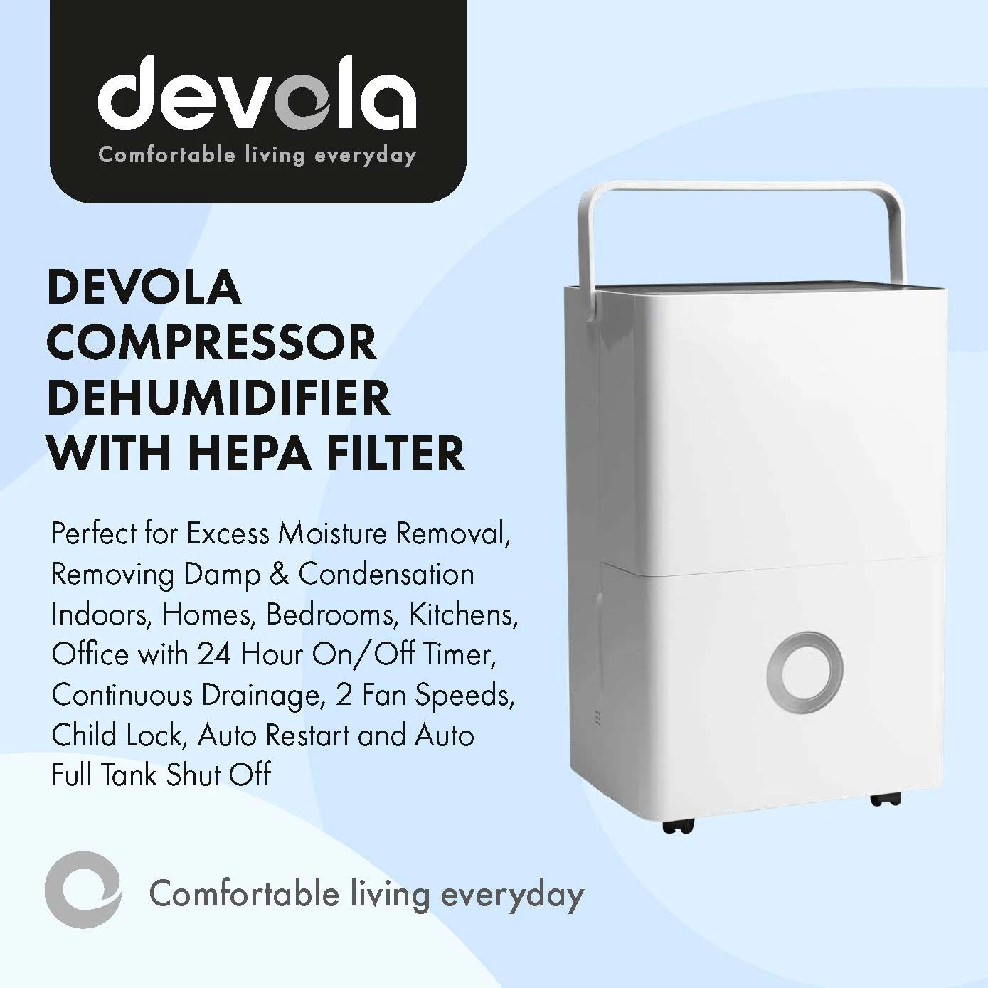 Devola 20L Compressor WiFi Dehumidifier With HEPA Filter - DV20QHWF 2 Devola 20L Compressor WiFi Dehumidifier With HEPA Filter - DV20QHWF - Image 2