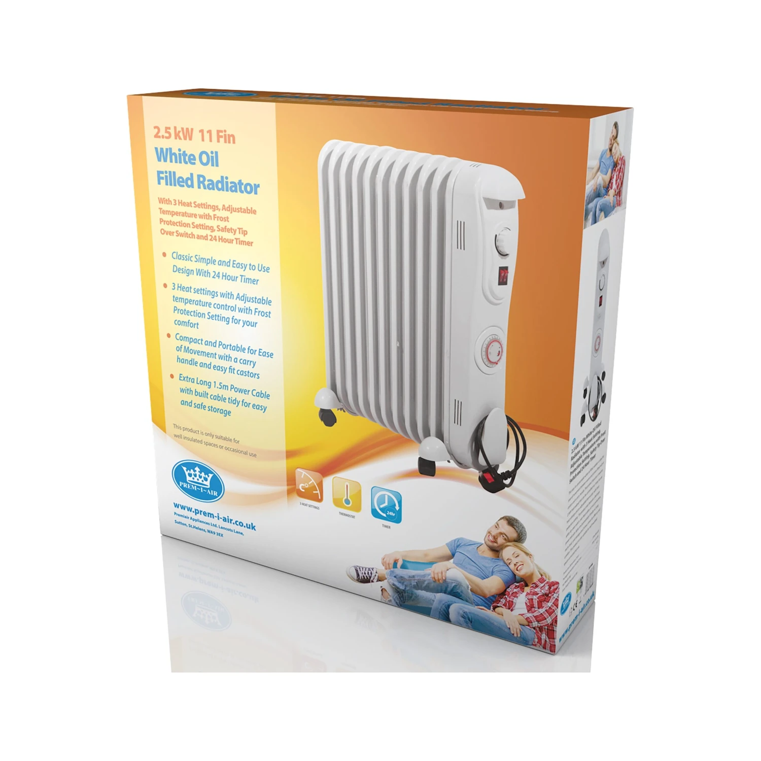 Premiair 2.5kW 11 Fin Oil Filled Radiator - EH1846 3 Premiair 2.5kW 11 Fin Oil Filled Radiator - EH1846 - Image 3