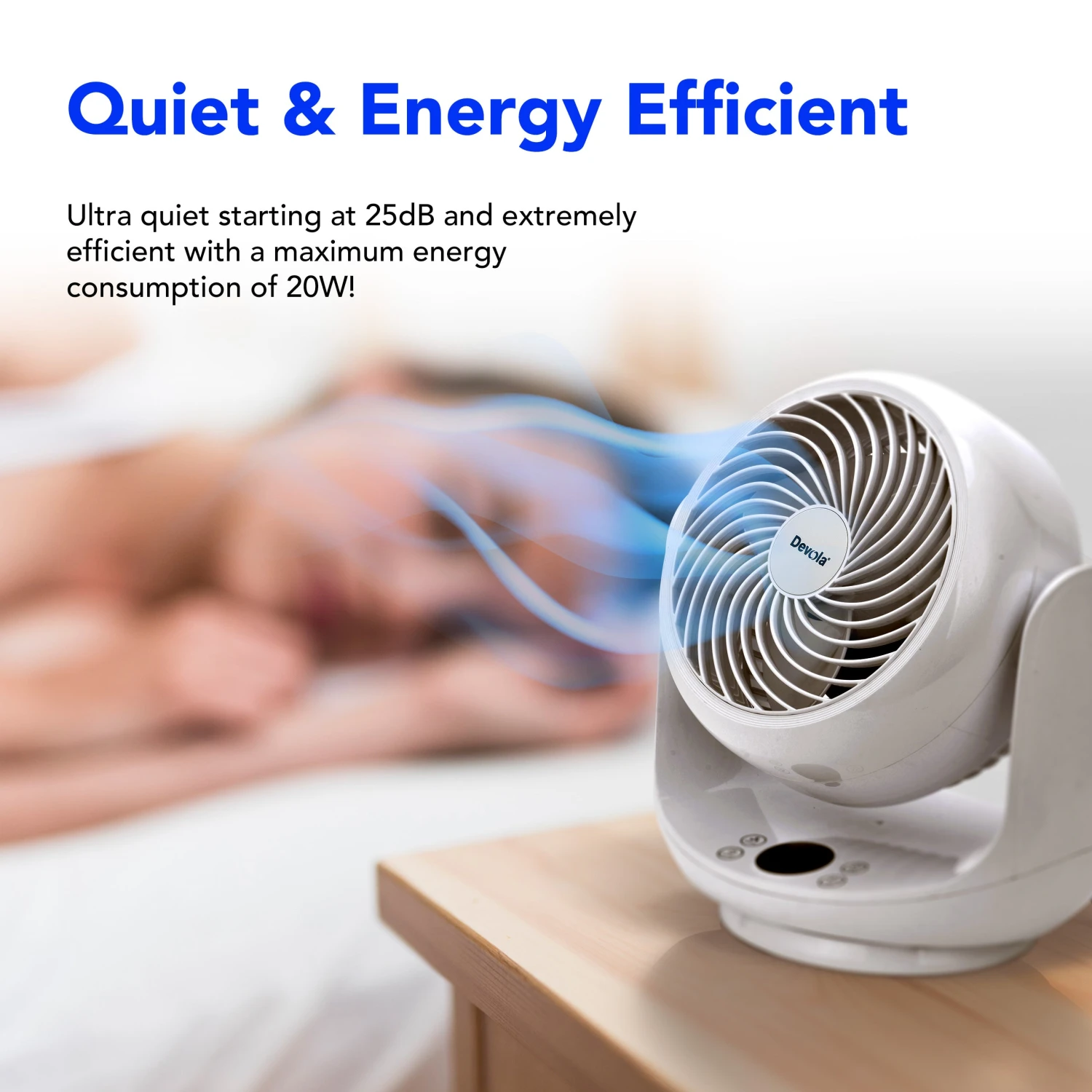 Devola Low Noise 20W 9 Speed 9-inch DC Desk Fan - White - DVF7DCFAN 7 Devola Low Noise 20W 9 Speed 9-inch DC Desk Fan - White - DVF7DCFAN - Image 7