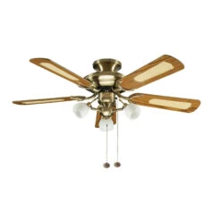 Fantasia Mayfair Combi 42inch. Ceiling Fan With Gloss Oak/ Gloss Mahogany Blade & Light - Antique Brass - 111962