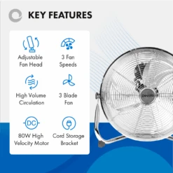 Devola High Power 80W 3 Speed 20-inch DC Floor Fan - Chrome - DV20FFC - Return Unit -Ventilation Equipment Store e 252F0 252F1 252Fe 252Fe01e551fde85ca1aba445ccffe08d57b9ebc71a2 02 Key Features bccc0b11 2234 4f97 b10f bf0754236e1e