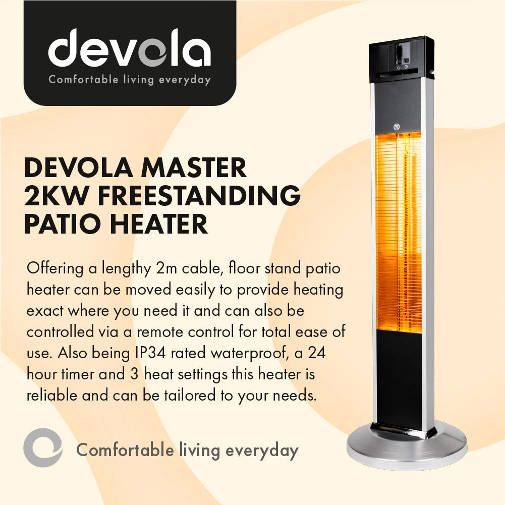 Devola Master 2kW Freestanding Patio Heater With Remote Control -DVXSPH20FSB 2 Devola Master 2kW Freestanding Patio Heater With Remote Control -DVXSPH20FSB - Image 2