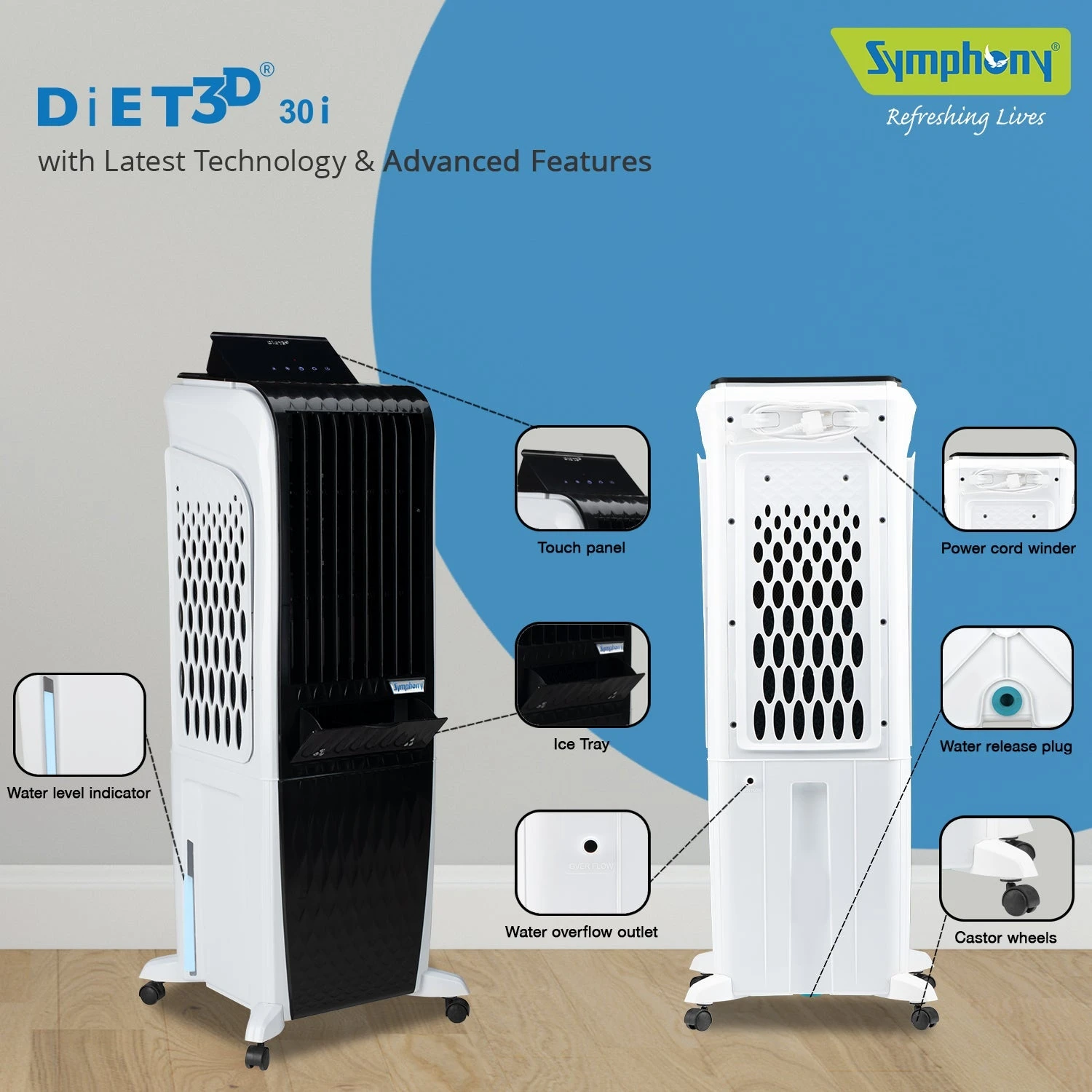 Symphony Diet 3D 30i Tower Air Cooler 30 Litres With Magnetic Remote - DIET3D30I 10 Symphony Diet 3D 30i Tower Air Cooler 30 Litres With Magnetic Remote - DIET3D30I - Image 10