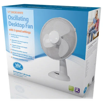 Prem-I-Air 40W 3 Speed 12-inch Plastic Desk Fan - White - EH1522 - Return Unit 2 Prem-I-Air 40W 3 Speed 12-inch Plastic Desk Fan - White - EH1522 - Return Unit - Image 2